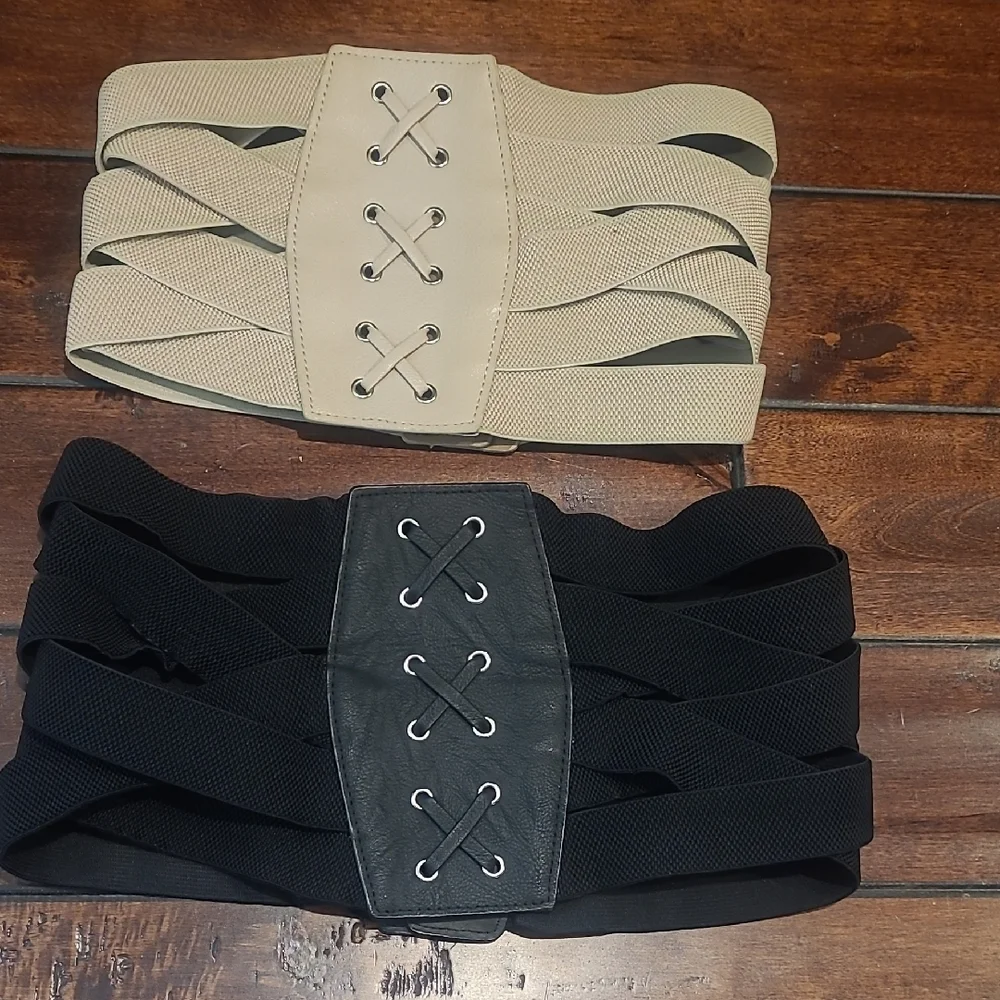 Lace-Up Corset Belts in Black and Beige (2) Size M-XL - Picture 1 of 4